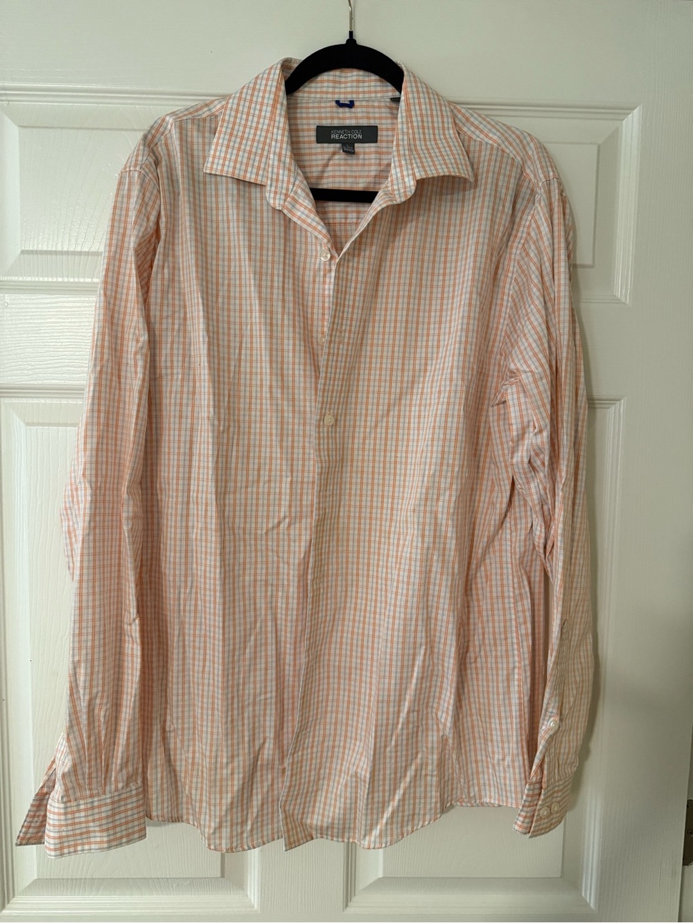 Kenneth Cole Light Orange and White Checked Dress Shirt